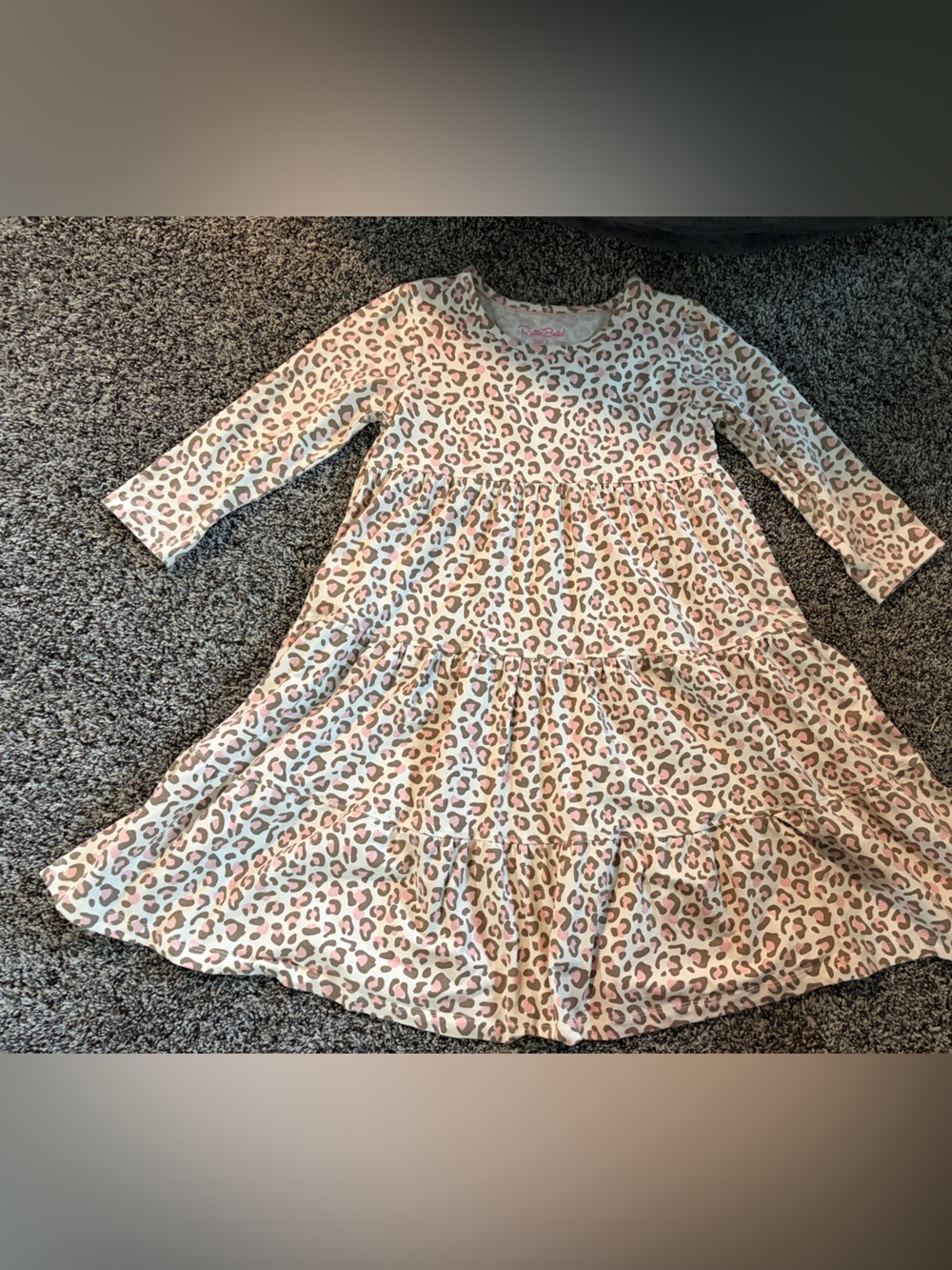 Ruffle Butts Pink and Beige Leopard Tiered Long-Sleeve Dress
